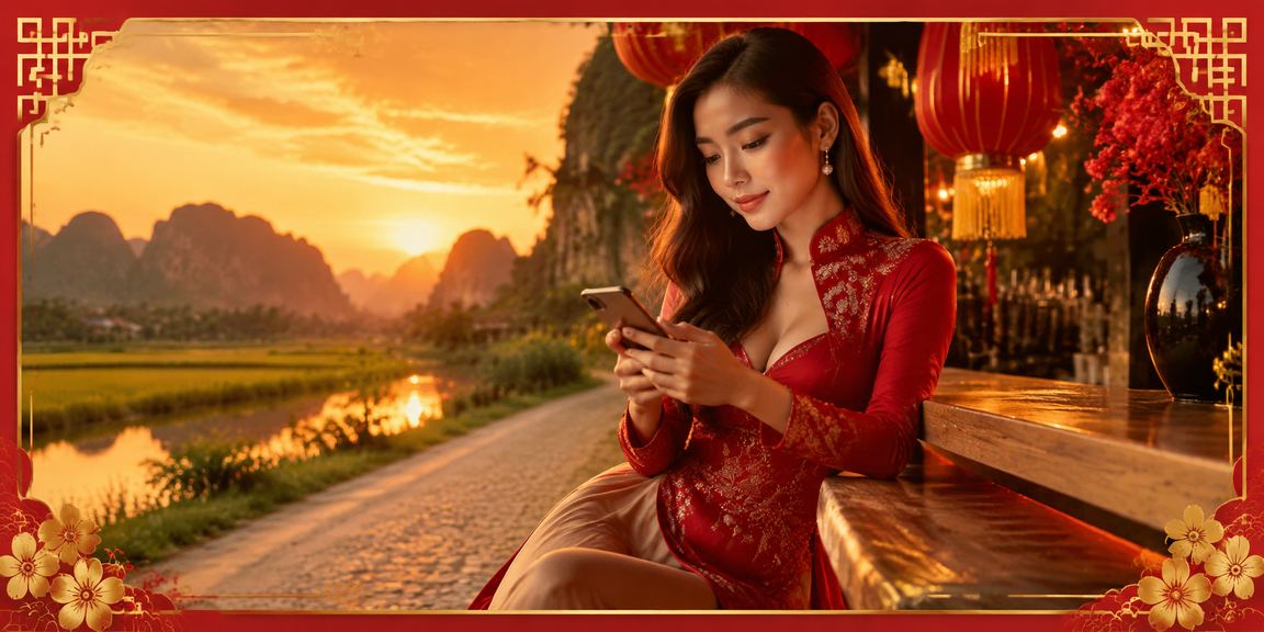Cảnh lễ hội Tết Ninh Bình với người dùng trải nghiệm casino mobile trên điện thoại